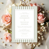 Elegant Formal Stripes Sage Green Wedding Kaart