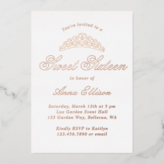 Elegant Formal Sweet 16 Folie Uitnodiging (Voorkant)
