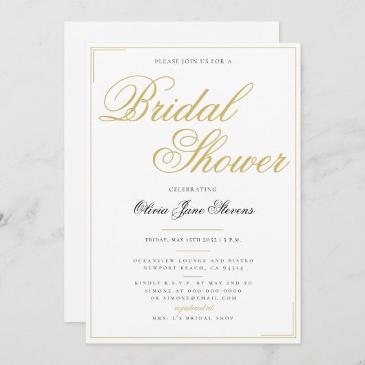 Elegant formeel Gold Script Lijst Vrijgezellenfees Kaart (Voorkant / Achterkant)