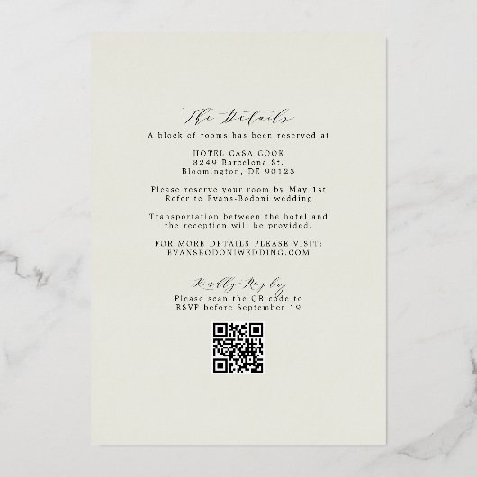 Elegant formeel monogram RSVP QR Code Weddenschap Folie Uitnodiging (Achterkant)