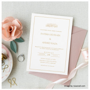 Elegant formeel schrift gouden lijst moslim bruilo kaart