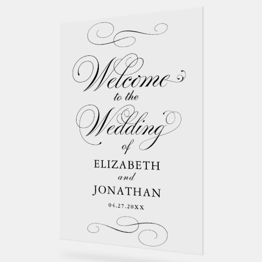 Elegant formeel script Black Wedding Welkom Acryl Bord (Hoek)
