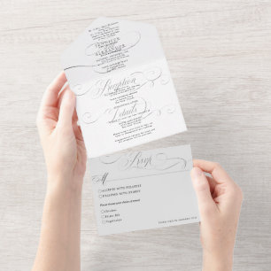 Elegant formeel zwart-wit huwelijk in één keer all in one uitnodiging