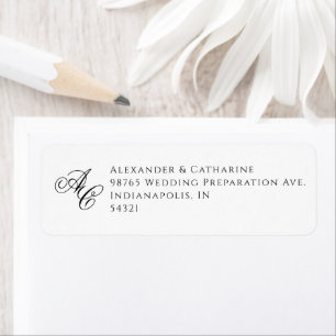 Elegant formeel zwart-wit trouwmonogram etiket