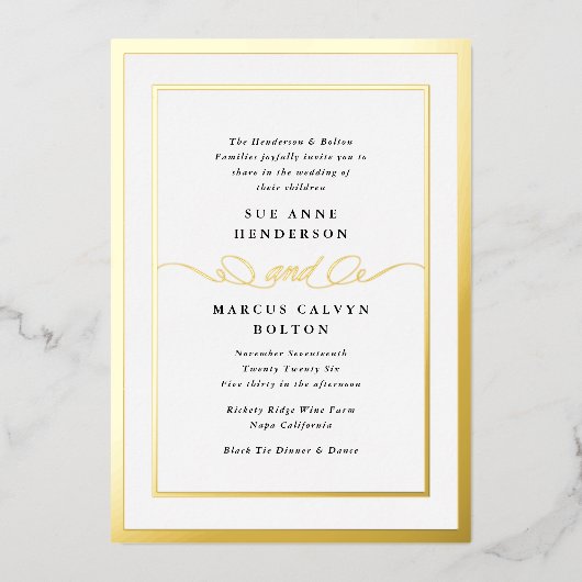 Elegant Formele Kalligrafie Goud Lijst Bruiloft Folie Uitnodiging (Voorkant)