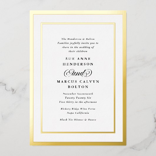 Elegant Formele Kalligrafie Goud Lijst Bruiloft Folie Uitnodiging (Voorkant)