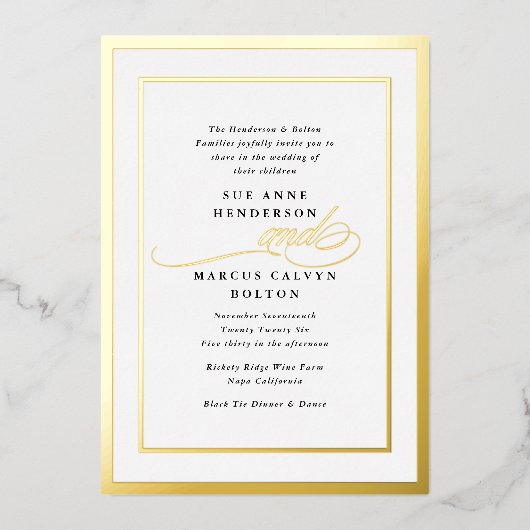 Elegant Formele Kalligrafie Goud Lijst Bruiloft Folie Uitnodiging (Voorkant)