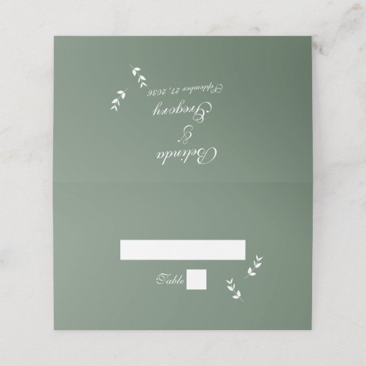 Elegant Formele Salie Olijf Groen Script Bruiloft (Buitenkant ongevouwen)