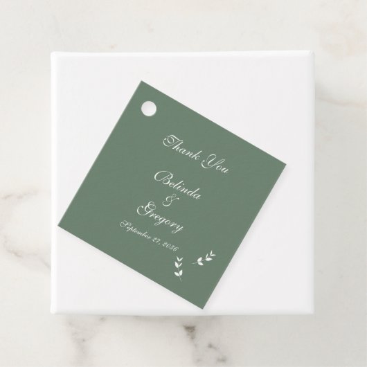 Elegant Formele Salie Olijf Groen Script Bruiloft Bedankjes Labels (In situ)