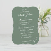 Elegant Formele Salie Olijf Groen Script Bruiloft Kaart (Staand voorkant)