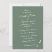 Elegant Formele Salie Olijf Groen Script Bruiloft Kaart (Voorkant)