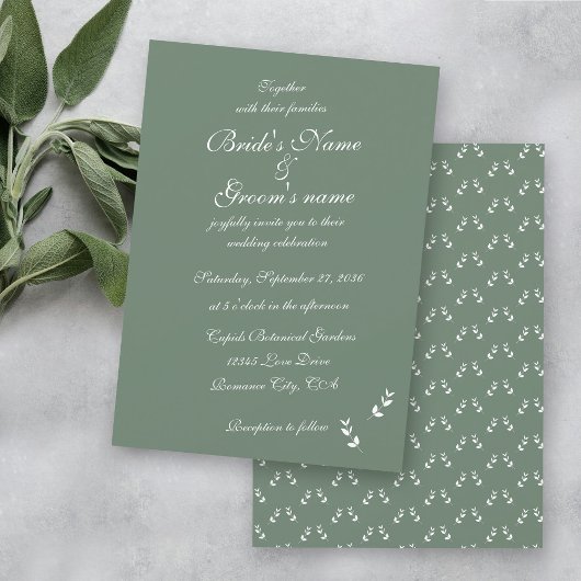 Elegant Formele Salie Olijf Groen Script Bruiloft Kaart