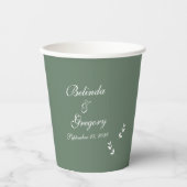 Elegant Formele Salie Olijf Groen Script Bruiloft Papieren Bekers (Voorkant)