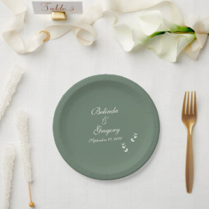 Elegant Formele Salie Olijf Groen Script Bruiloft Papieren Bordje