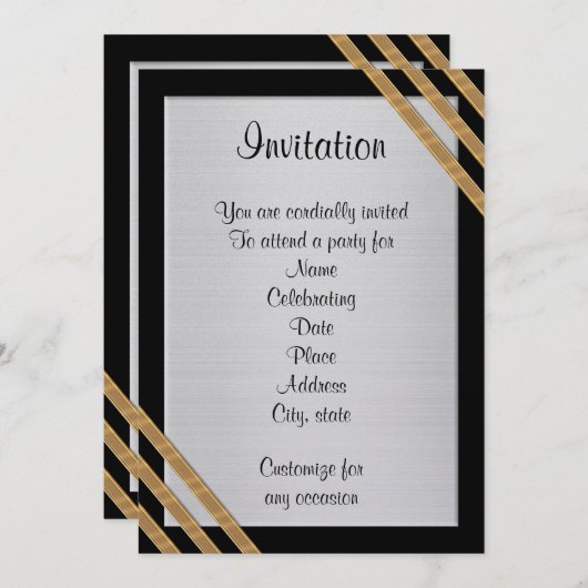 Elegant Formele uitnodiging voor zwart, wit en gou (Voorkant / Achterkant)