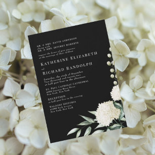 Elegant Formele Zwart & Wit Bloemen Bruiloft Kaart