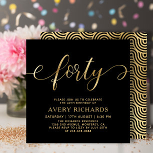 Elegant Forty Gold Script Zwart 40ste verjaardag Kaart