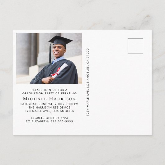 Elegant foto blauw goud universitaire afstudeerfee uitnodiging briefkaart (Achterkant)