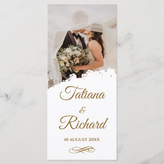 Elegant Foto & Gouden Script Huwelijksprogramma Programma (Voorkant)