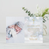 Elegant foto handtekening script winter doop bedankkaart (Staand voorkant)