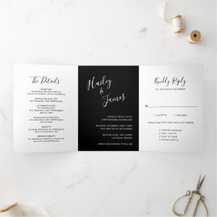 Elegant foto Modern Black Simple Wedding Drieluik Uitnodiging