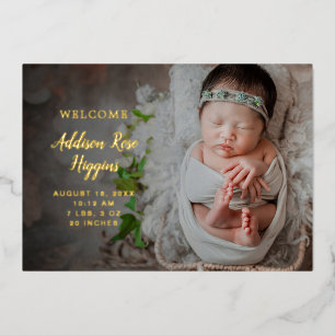 Elegant Foto Newborn Girl Birth Announement Folie Uitnodiging