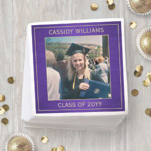 Elegant Foto Paars Gold Modern Graduation Party Servet