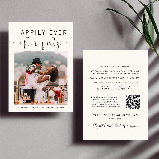 Elegant foto QR Code Cream Weddenschappen Receptie Kaart