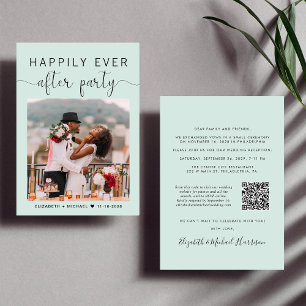 Elegant foto QR Code Mint Weddenschappen Receptie Kaart