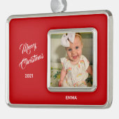 Elegant Foto Red Background Framed Ornament (Links)
