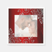 Elegant Foto Ruby Red Gray Swirls Wedding Servet (Voorkant)