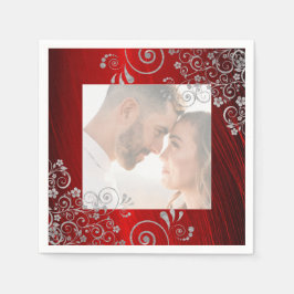 Elegant Foto Ruby Red Gray Swirls Wedding Servet
