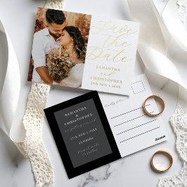 Elegant foto Save the Date Real Gold Wedding Folie Feestdagen Briefkaart