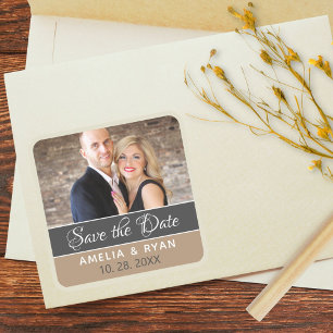 Elegant foto Save the Date Wedding Vierkante Sticker