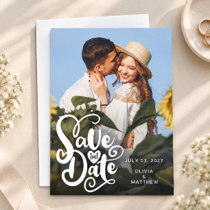 Elegant Foto Script Trouw Save the Dates Goud Date