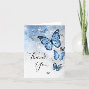 Elegant Foto Silver Baby Blue Butterfly gevouwen Bedankkaart