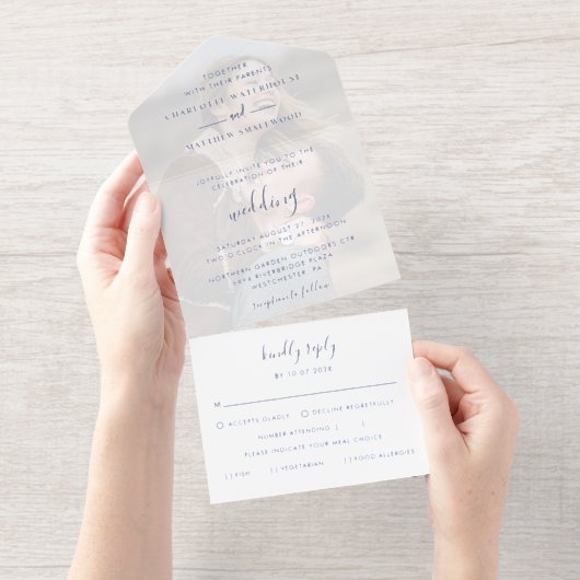 Elegant Fotoscript Bruiloft All In One Uitnodiging (Uittrekbaar)