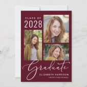 Elegant fotoscript Burgundy Graduparty Kaart (Voorkant)