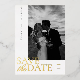 Elegant fotoscript Sla de datum op Folie Feestdagenkaart
