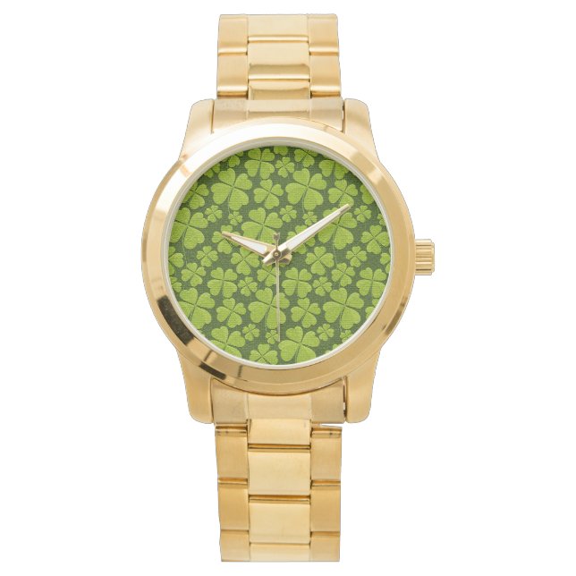 Elegant Four Leaf Clover Floral Horloge (Voorkant)