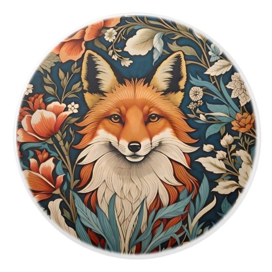 Elegant Fox William Morris Inspired Floral Keramische Knop (Voorkant)