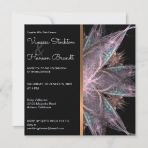 Elegant Fractal Wedding Invitation Kaart
