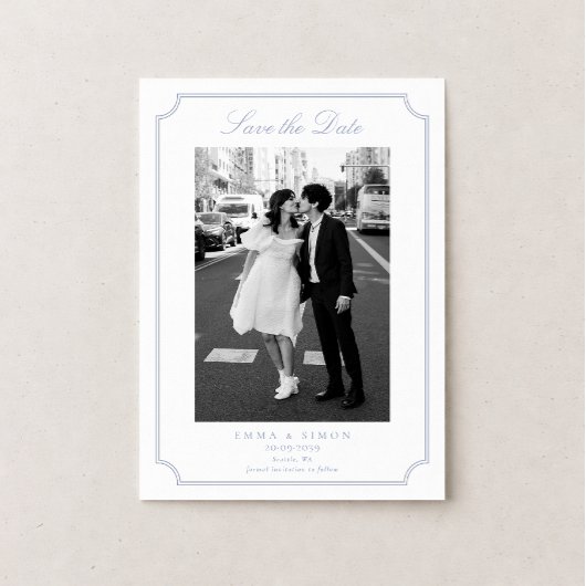 Elegant Frame Blue Photo Save the Date Bedankkaart