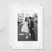 Elegant Frame Blue Photo Save the Date Bedankkaart (Voorkant)