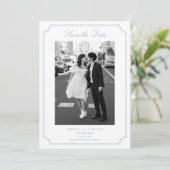 Elegant Frame Blue Photo Save the Date Bedankkaart (Staand voorkant)