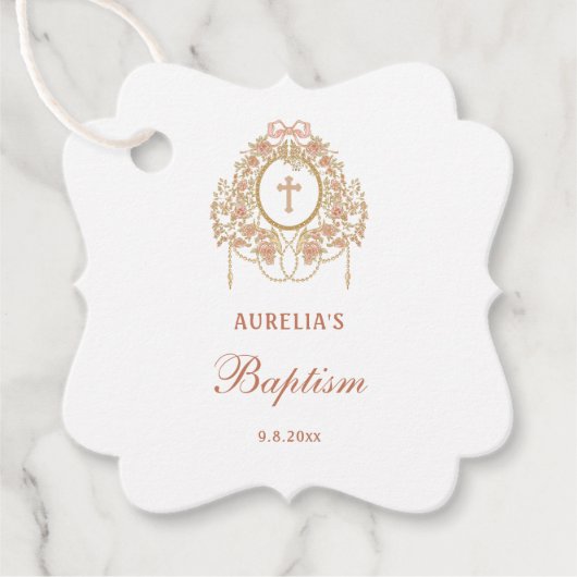 Elegant Frame Holy Cross Baptism Bedankjes Labels (Voorkant)