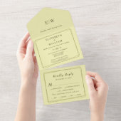 Elegant Frame on Celestial Yellow Monogram Wedding All In One Uitnodiging (Afscheurbaar)
