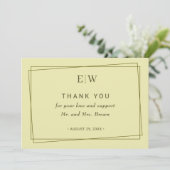Elegant Frame on Celestial Yellow Monogram Wedding Bedankkaart (Staand voorkant)