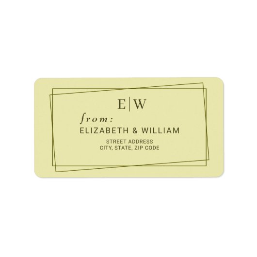 Elegant Frame on Celestial Yellow Monogram Wedding Etiket (Voorkant)