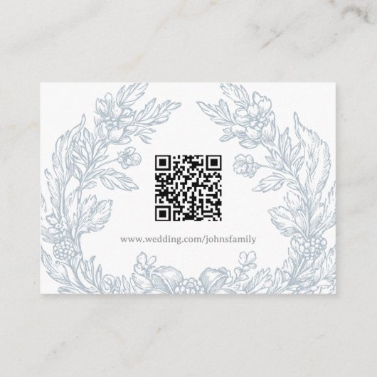 Elégant Français Floral Blue Toile Mariage Carte R (Dos)